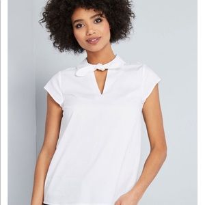 ModCloth White bow tie blouse plus size